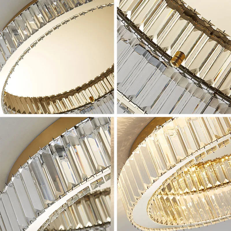 Crystal Circle Ceiling Chandelier: Modern LED Indoor Lighting for Living Room, Bedroom & Study