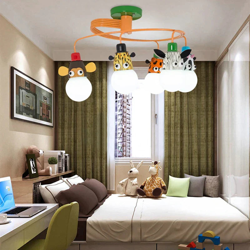 Nordic Kids LED Animal Chandelier for Bedroom Study Room, Iron Resin Lighting