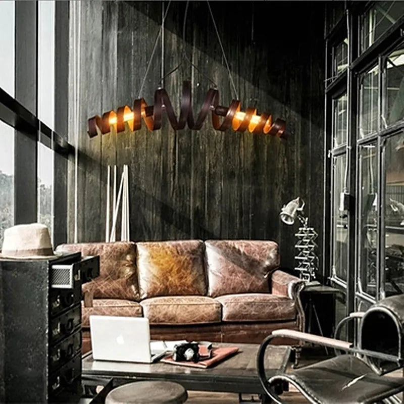 Spiral Metal Pendant Light: Retro Rustic Kitchen Ceiling Suspension Bar Lamp