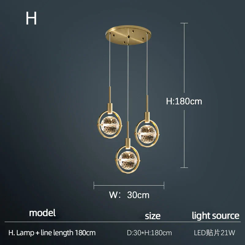 Nordic Crystal Chandelier Pendant for Bedroom Bar, Modern Luxury LED Light