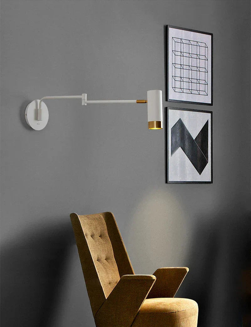 Swing Arm Bedside Wall Lamp White Black Post-modern Interior LED Reading Light