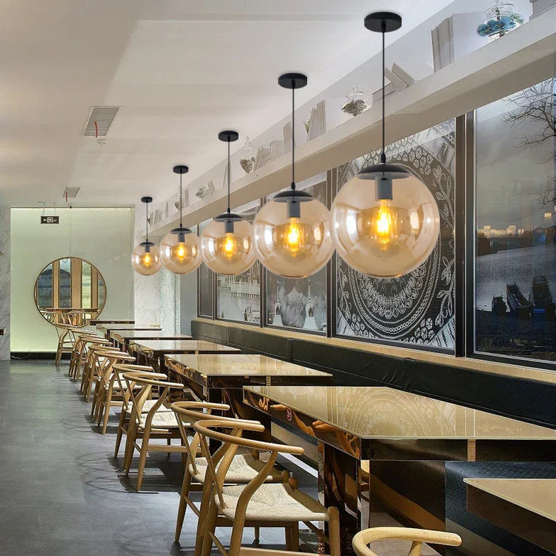 Retro Loft Glass Ball Pendant Light Industrial Style Kitchen Bedroom Home Decor