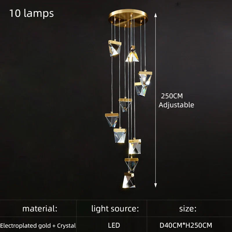 Crystal Square Rhombic LED Chandelier for Duplex Villa Living Room & Restaurant