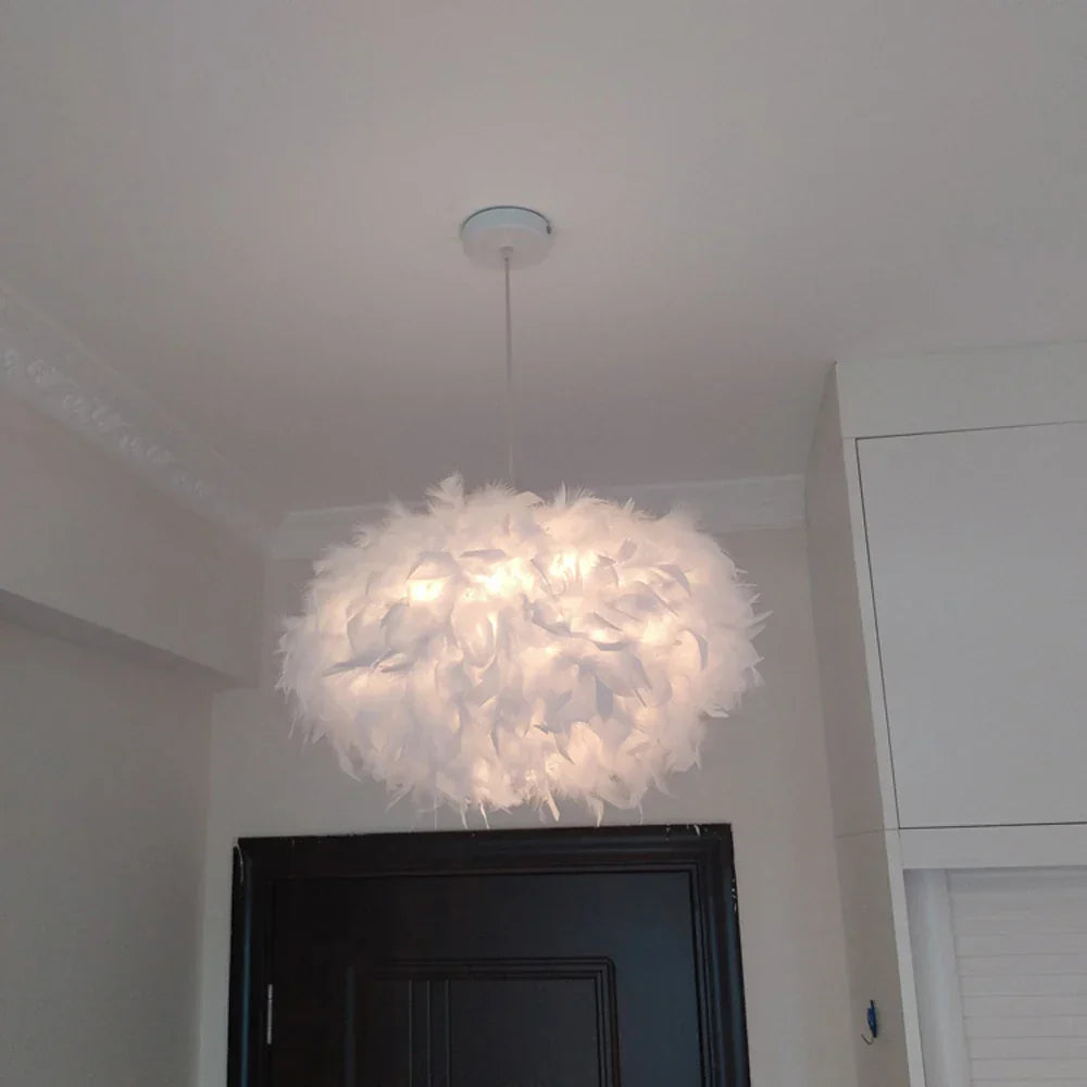 Modern LED Feather Pendant Lights for Bedroom Decor and Restaurant Hanging Lamps.