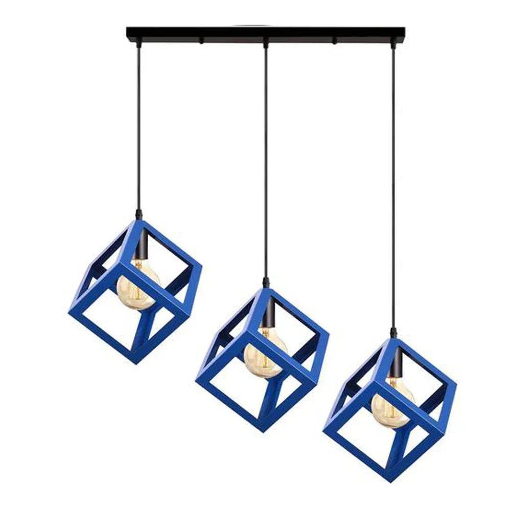 Geometric Cube Pendant Lights Trio Metal Shades Square Ceiling Lamps