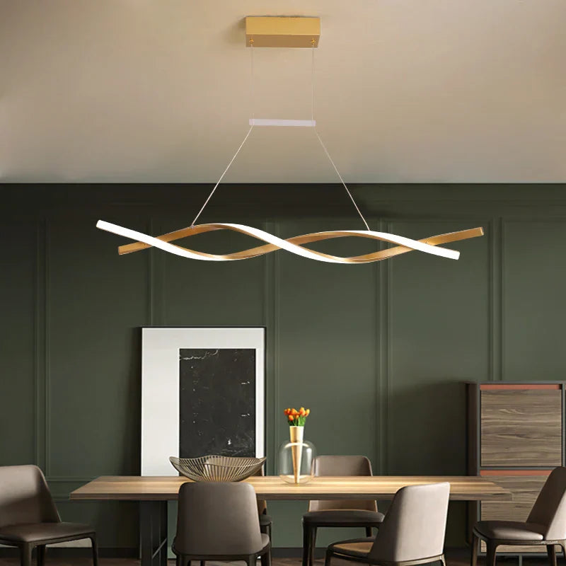 Modern Aluminum Pendant Chandelier in Black/Gold/White for Office Dining Room Decor