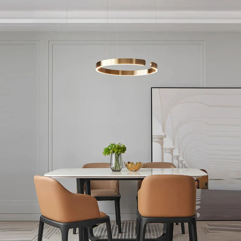 LED Chandelier: Round Rings Pattern, Gold, Modern Design for Living, Dining, Bedroom, Kitchen.