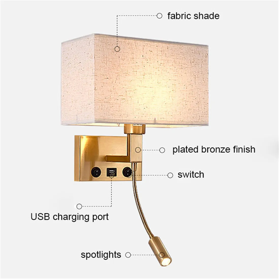 Swing Arm Bedside Wall Lamp Bronze Finish - Vintage LED Reading Light
