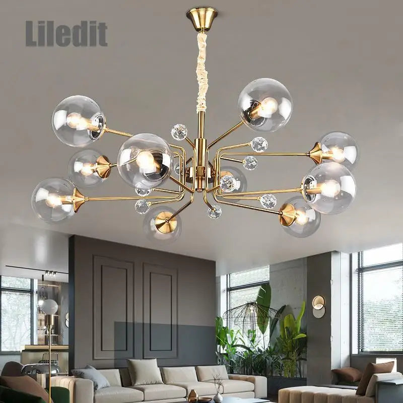 Modern Glass Ball LED Chandelier | Luxury Indoor Hanging Lamps for Living Room