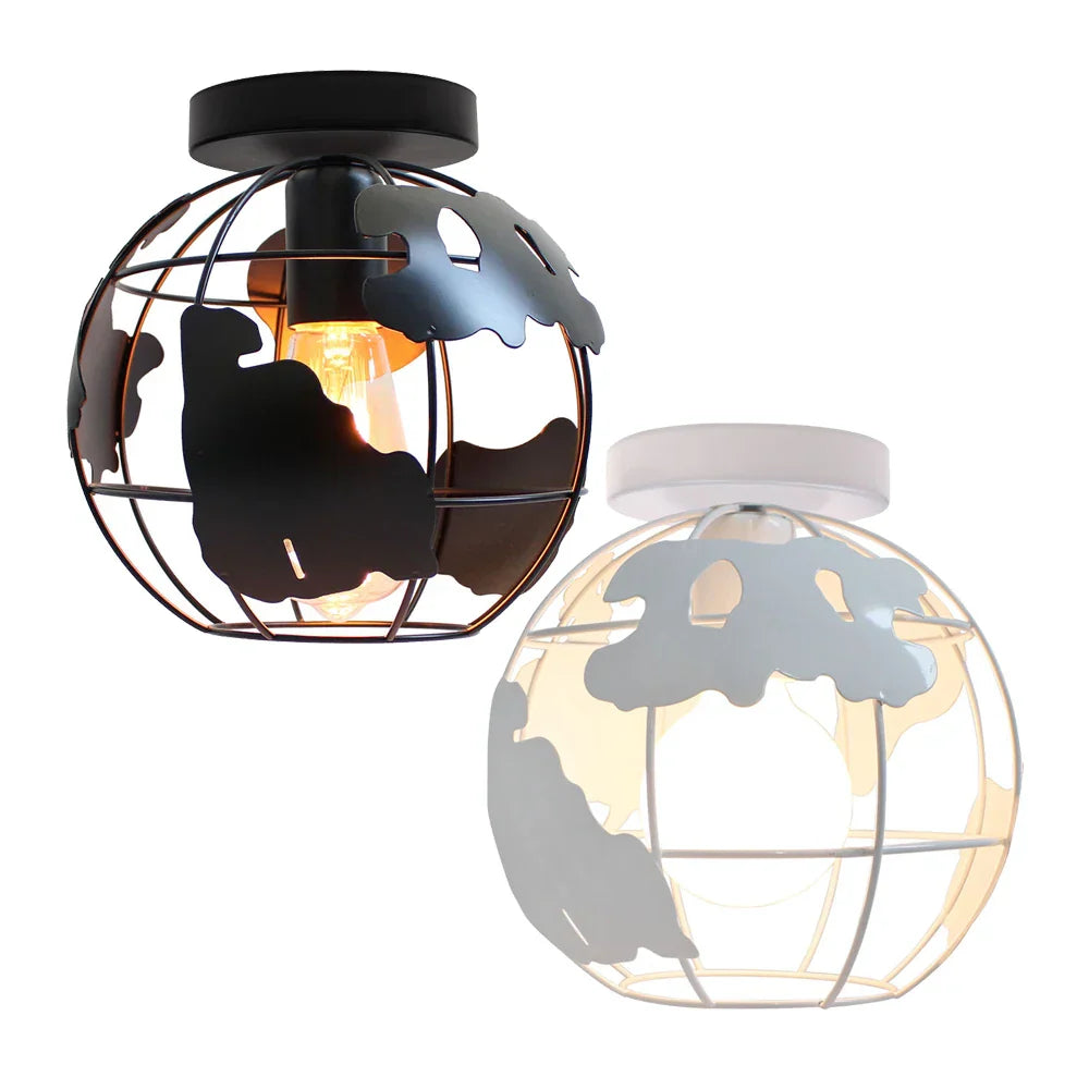 Afralia World Map Metal Wire Globe Ceiling Light Shade - Modern Loft Cage Shade