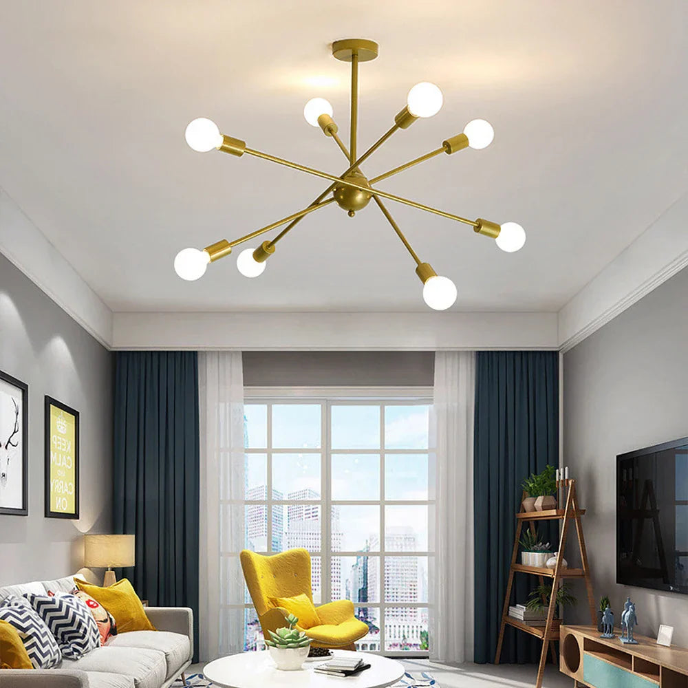 LED Ceiling Chandelier: Modern & Industrial Sputnik Style for Living Room & Bedroom