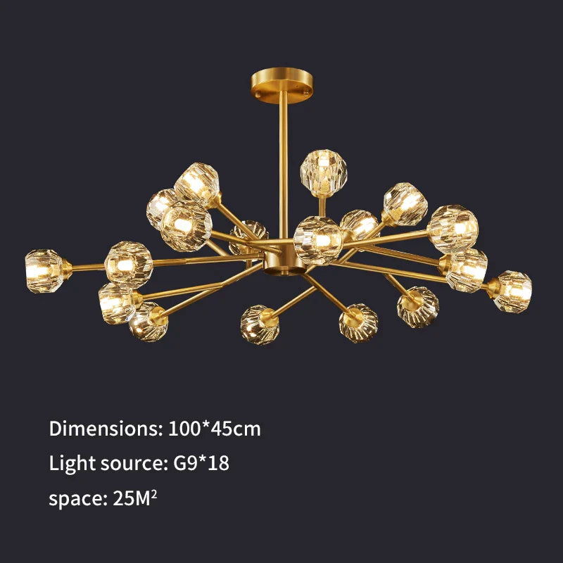 Modern Golden Crystal Chandelier for Living Room, Dining, Bedroom - Luxury Molecular Ceiling Pendant Lamp