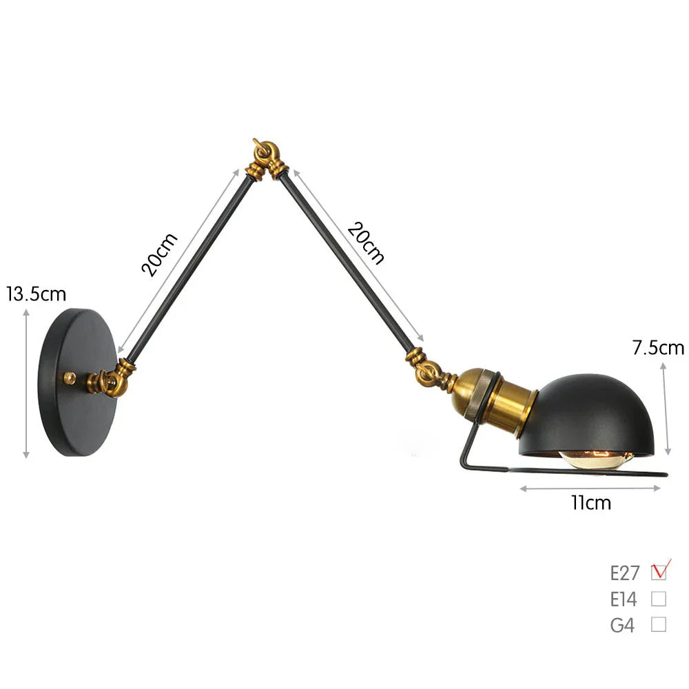 Swing Arm LED Wall Lamp Adjustable White Black Bedside Study Loft Vintage Reading Light