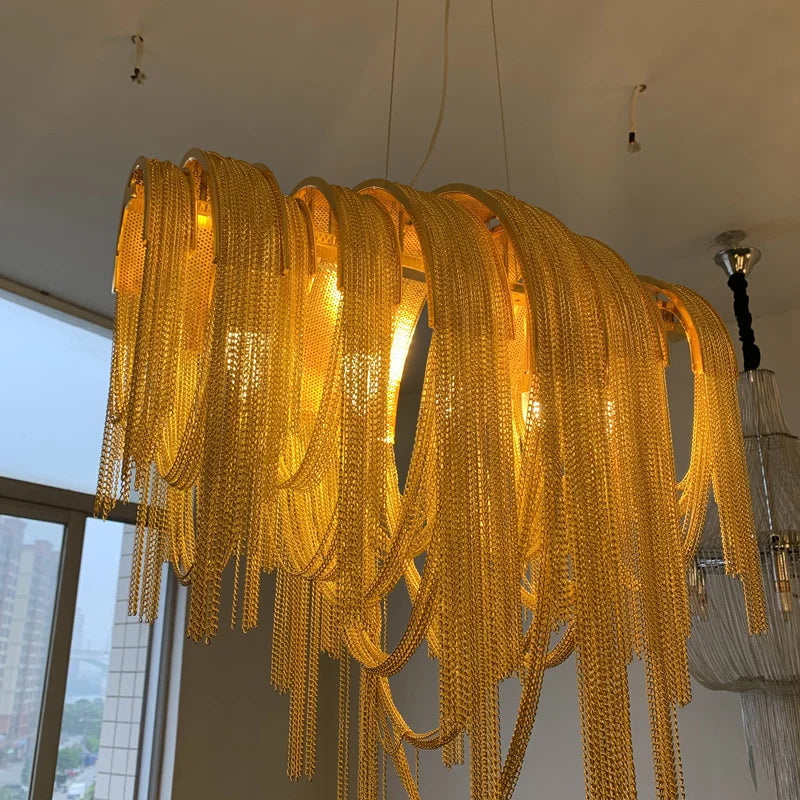 Luxury Tassel LED Chandelier - Elegant Aluminum Chain Pendant Light