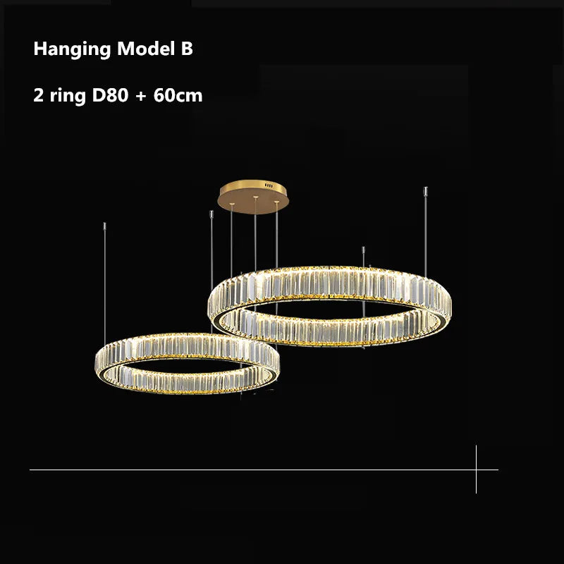 Luxury Crystal LED Chandelier: Dimmable Circle Droplight for Villa Stairs & Living Room