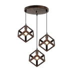 Geometric Cube Pendant Lights Trio Metal Shades Square Ceiling Lamps
