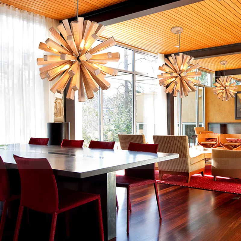 Dandelion Wooden Pendant Lights - Solid Wood Hanging Lamps for Dining Room & Restaurant