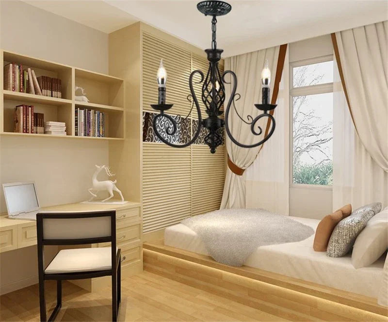 Black Wrought Iron Loft Chandelier for Living Room, Bar, Restaurant - Retro Industrial Style