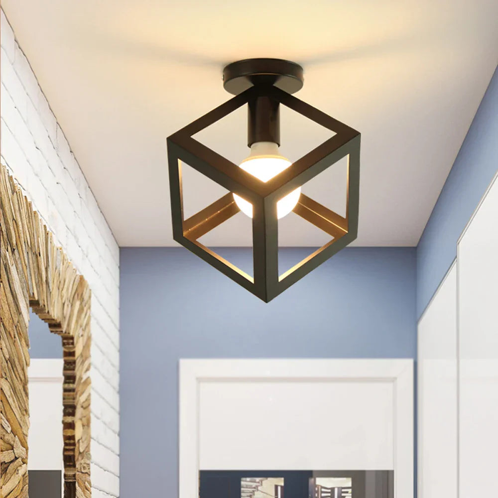Iron Cage Ceiling Light Modern Nordic Retro Black Loft E27 Home Lighting