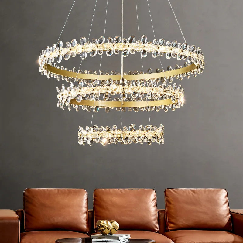 Crystal LED Chandelier: Luxury Lighting for Living, Dining, Kitchen - Elegant Iron & Aluminum Design