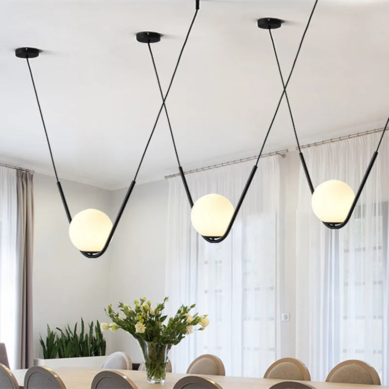 Minimalist Nordic Glass Pendant Light - Golden Black Long Line Ball Pendant Lamp