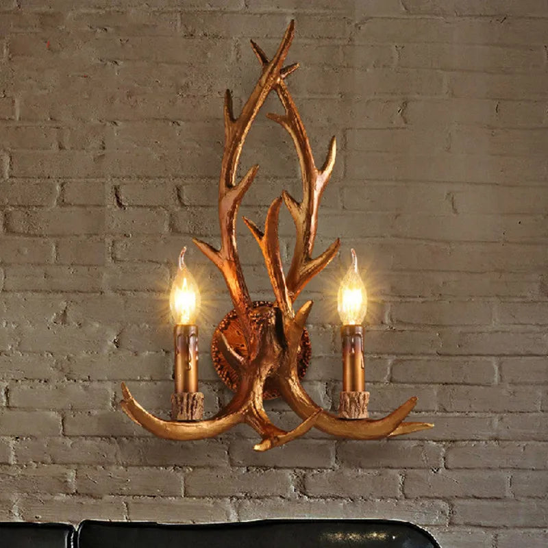 Deer Horn Resin Wall Lamp with Warm White LED Light