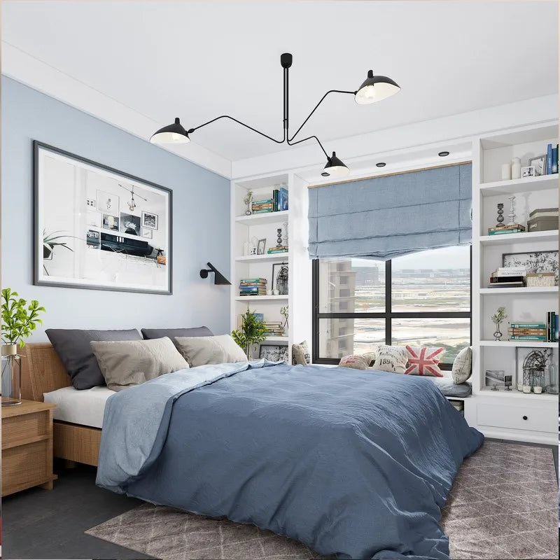 Black Swing Arm Chandelier | Loft Industrial Adjustable Lighting Fixture