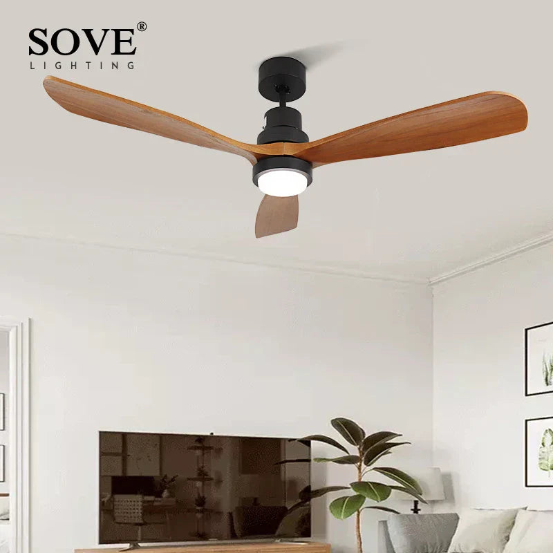 Wood Ceiling Fan with Remote Control | Bedroom 220V