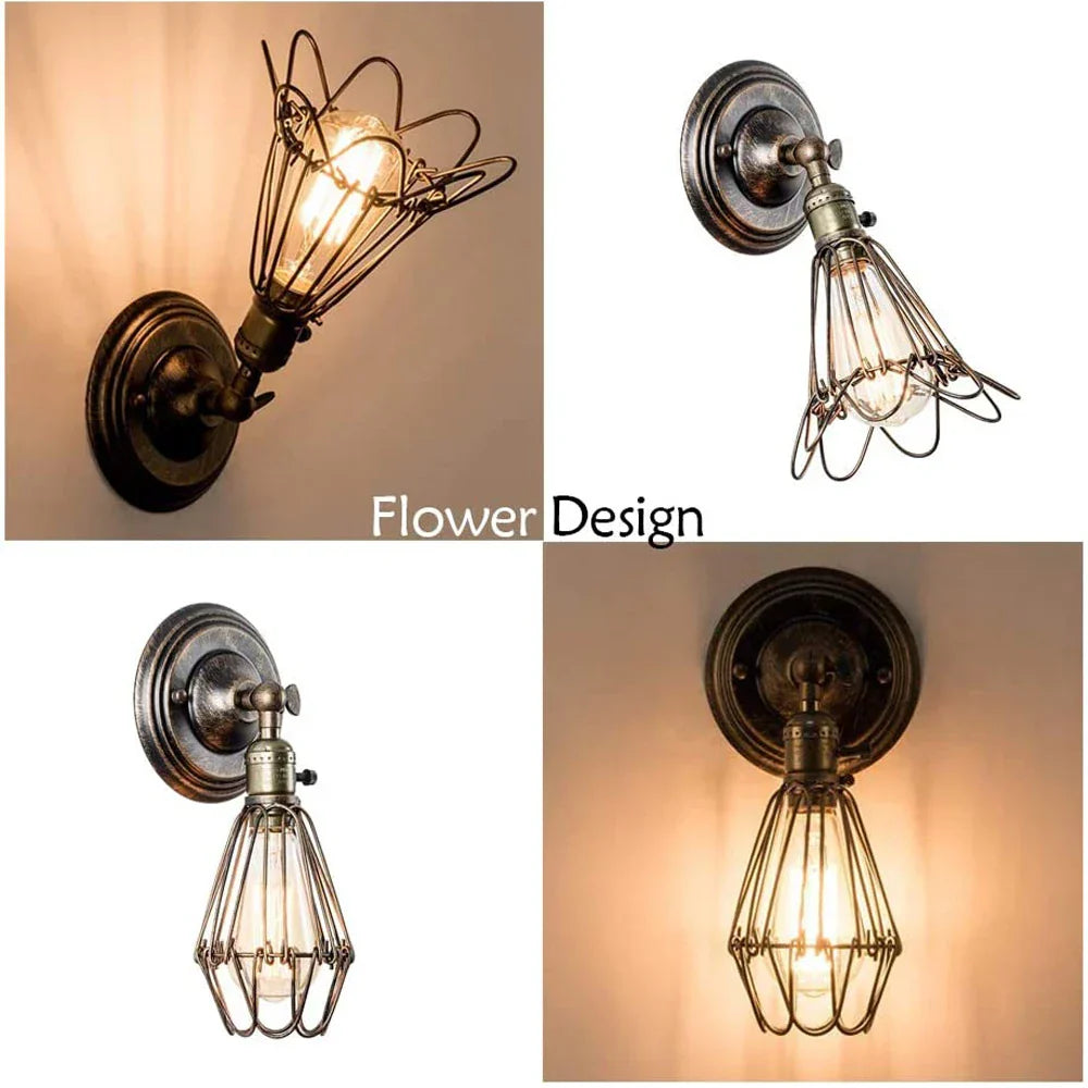 Industrial Cage Wall Light Fixture - Adjustable Rustic Sconces for Home Décor
