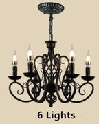 Black Wrought Iron Loft Chandelier for Living Room, Bar, Restaurant - Retro Industrial Style