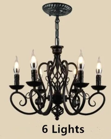Black Wrought Iron Loft Chandelier for Living Room, Bar, Restaurant - Retro Industrial Style