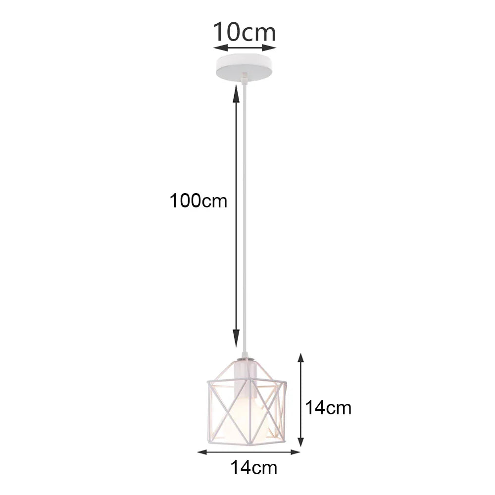 White Cage Industrial Pendant Light Fixture - Modern Loft Hanging Lamp