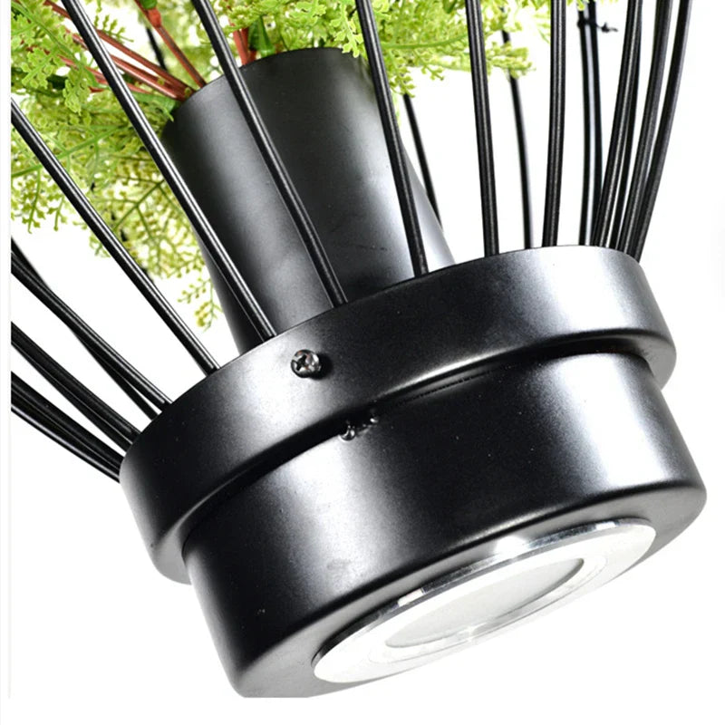 Green Planting Birdcage Chandelier: Retro Industrial Style Pendant Lamp