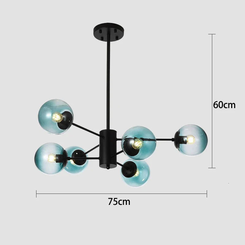 Black/Gold Glass Pendant Light for Living Room Bedroom Restaurant