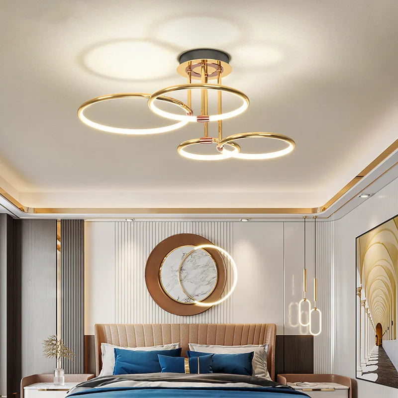 Modern Rings Chandelier for Living Room Dining Bedroom Ceiling Lamp