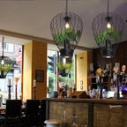 Green Planting Birdcage Chandelier: Retro Industrial Style Pendant Lamp