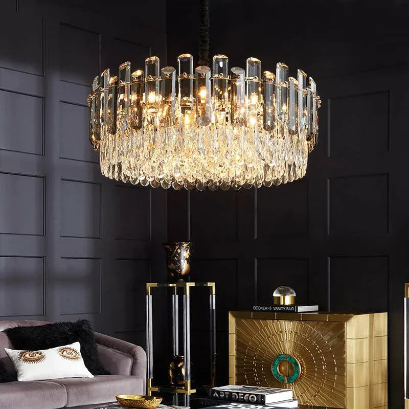 Gray/Clear Crystal K9 LED Pendant Lamp for Modern Luxury Living Room