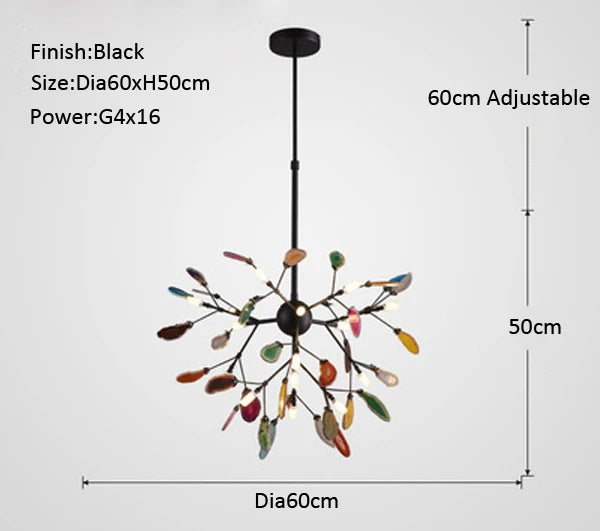 Agate Branch Chandelier - Nordic Glass LED Globe for Bedroom, Kitchen, Dining Room