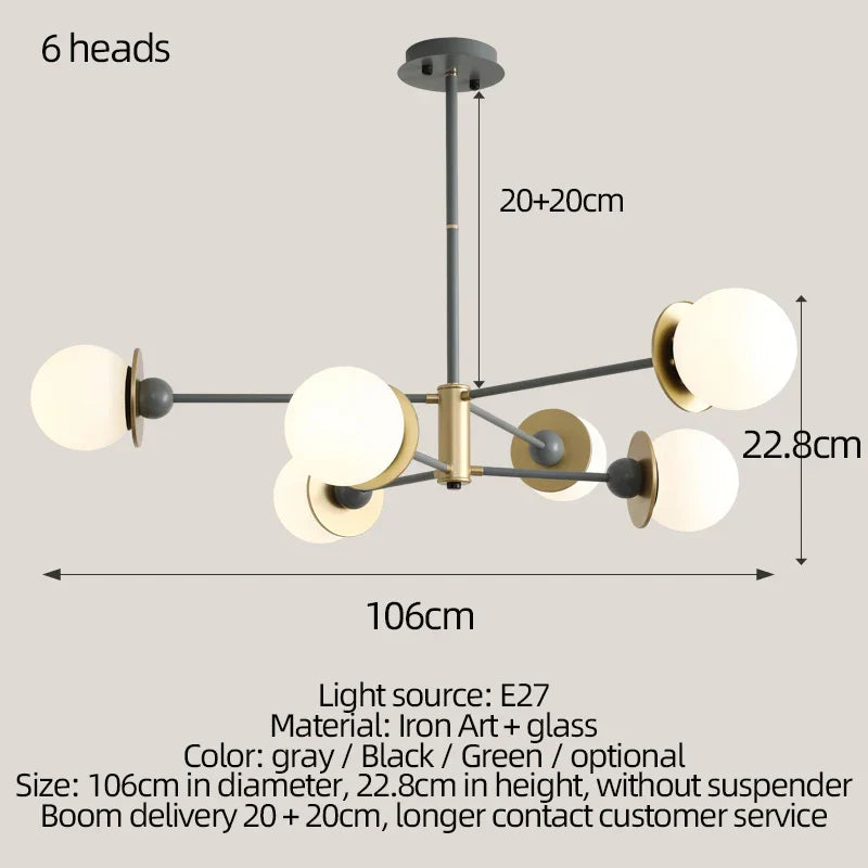 Modern Glass Ball LED Chandelier for Living Room, Dining Room, Study & Ceiling Lighting
