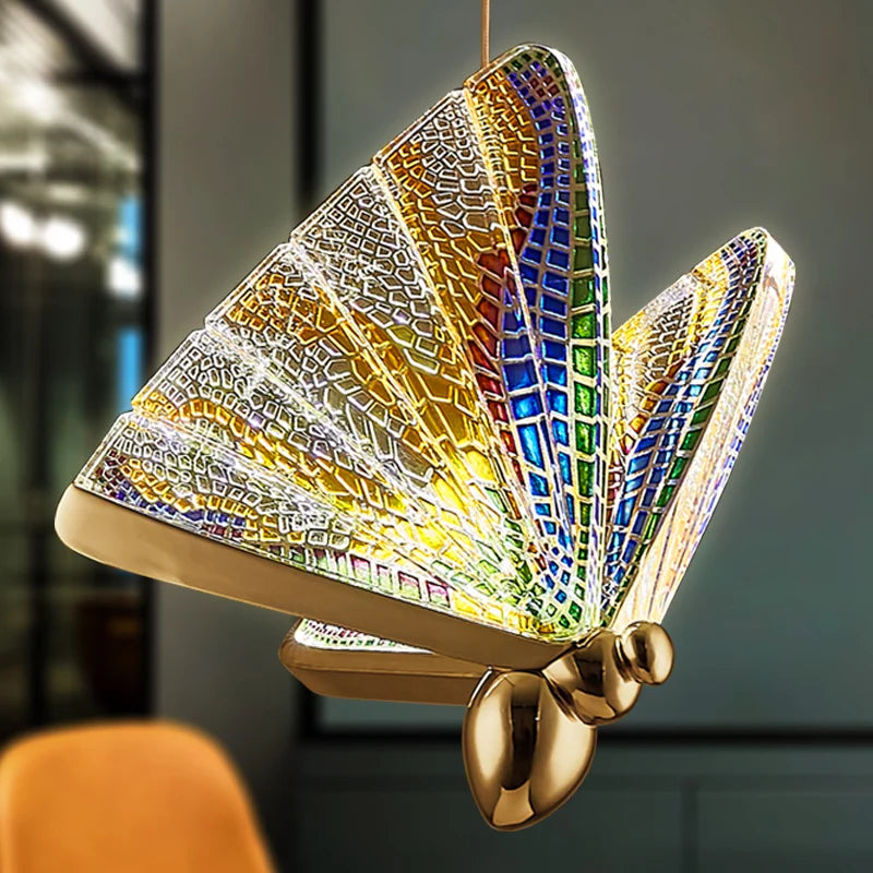 LED Butterfly Pendant Light for Living Room Chandelier - Colorful Acrylic Insect Fixture