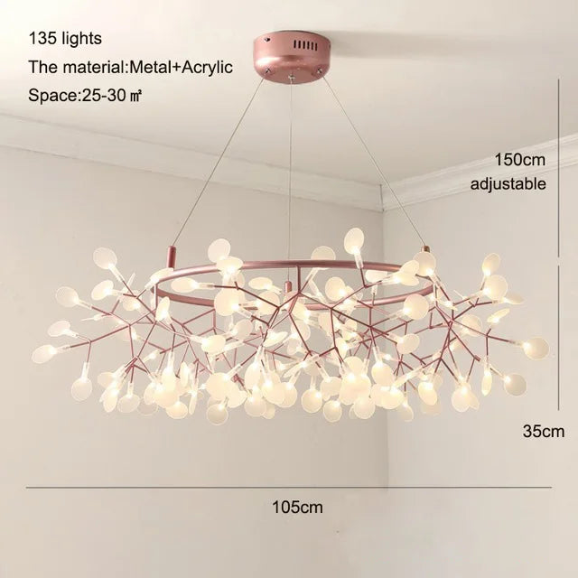 Modern Nordic Heracleum Chandelier Light in Black/Rose Gold for Living Room & Kitchen