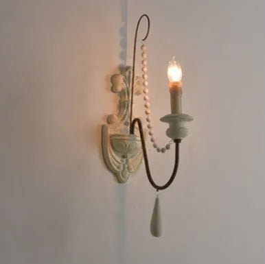 Vintage Wood Bead Wall Sconce Farmhouse Lighting