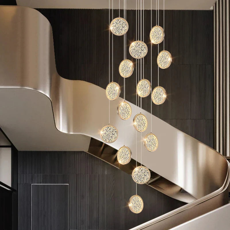 Modern Golden Round Acrylic Stair Chandelier by - Elegant Designer Lighting for Home