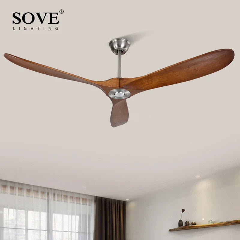 60" Industrial Wooden Ceiling Fans Remote Control Ventilateur De Plafond