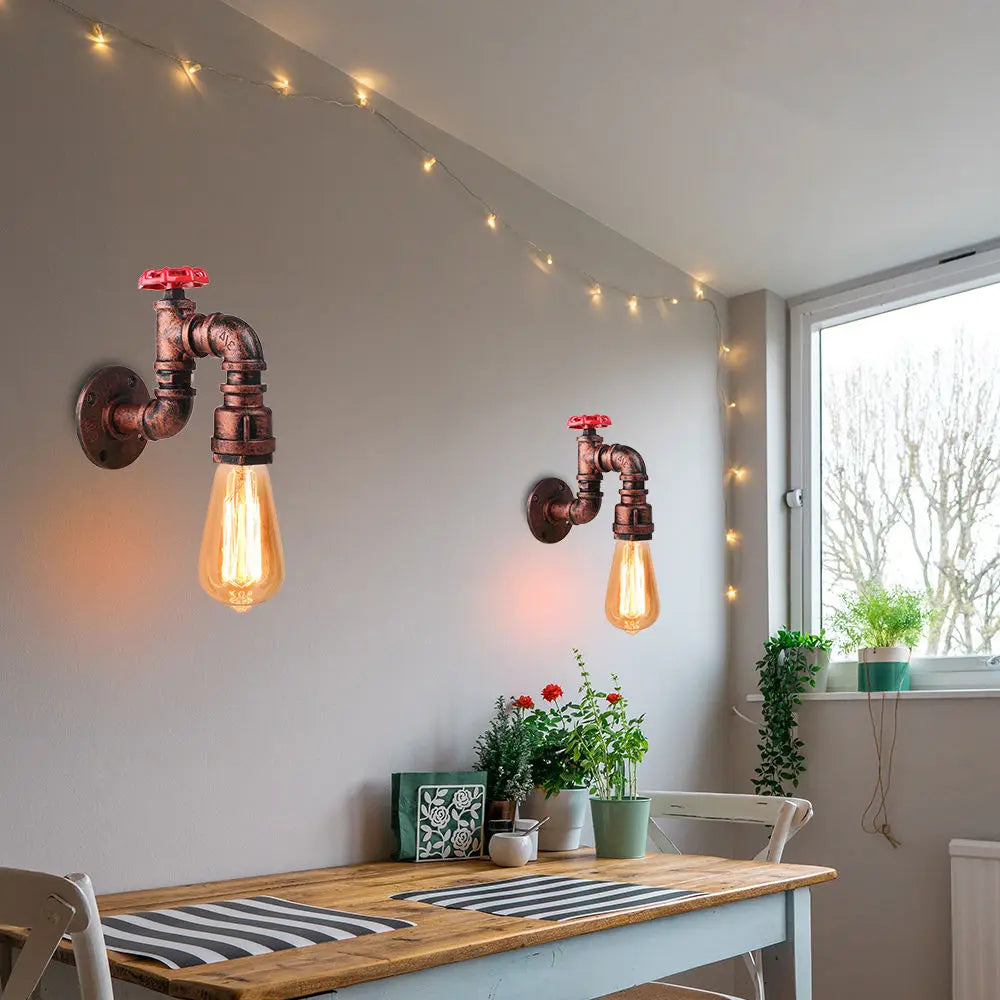 Iron Water Pipe Wall Lamp E27 Loft Bar Lighting Fixtures