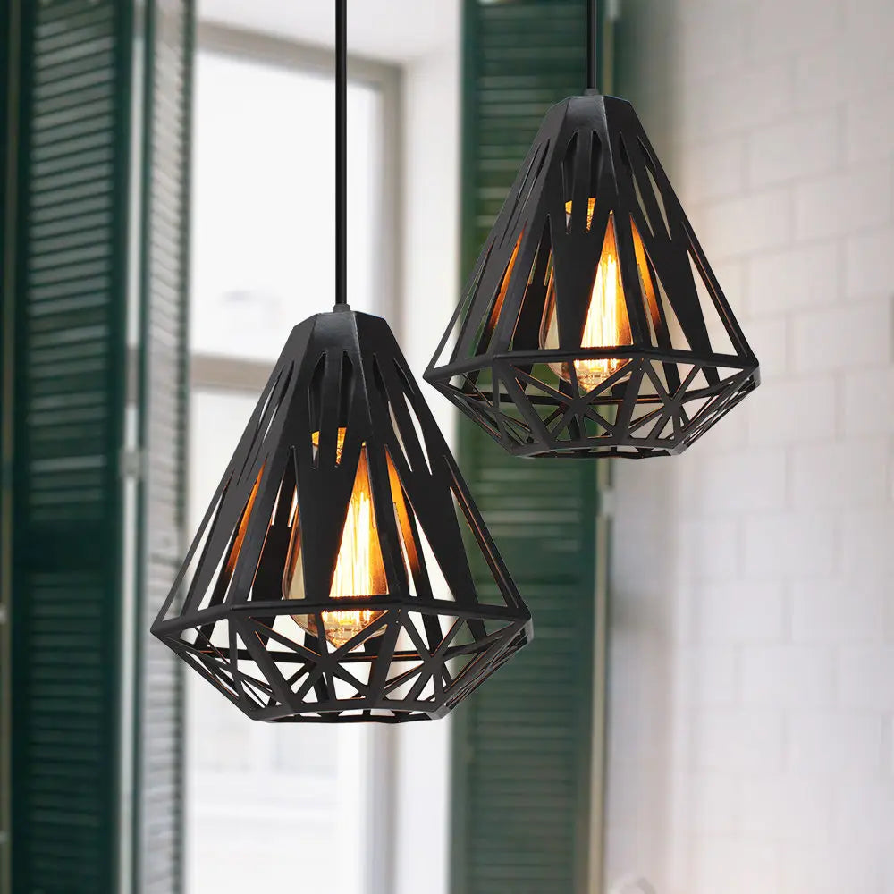 Vintage Industrial Chandelier Lamp, Black Iron Pendant Light for Kitchen Bedroom