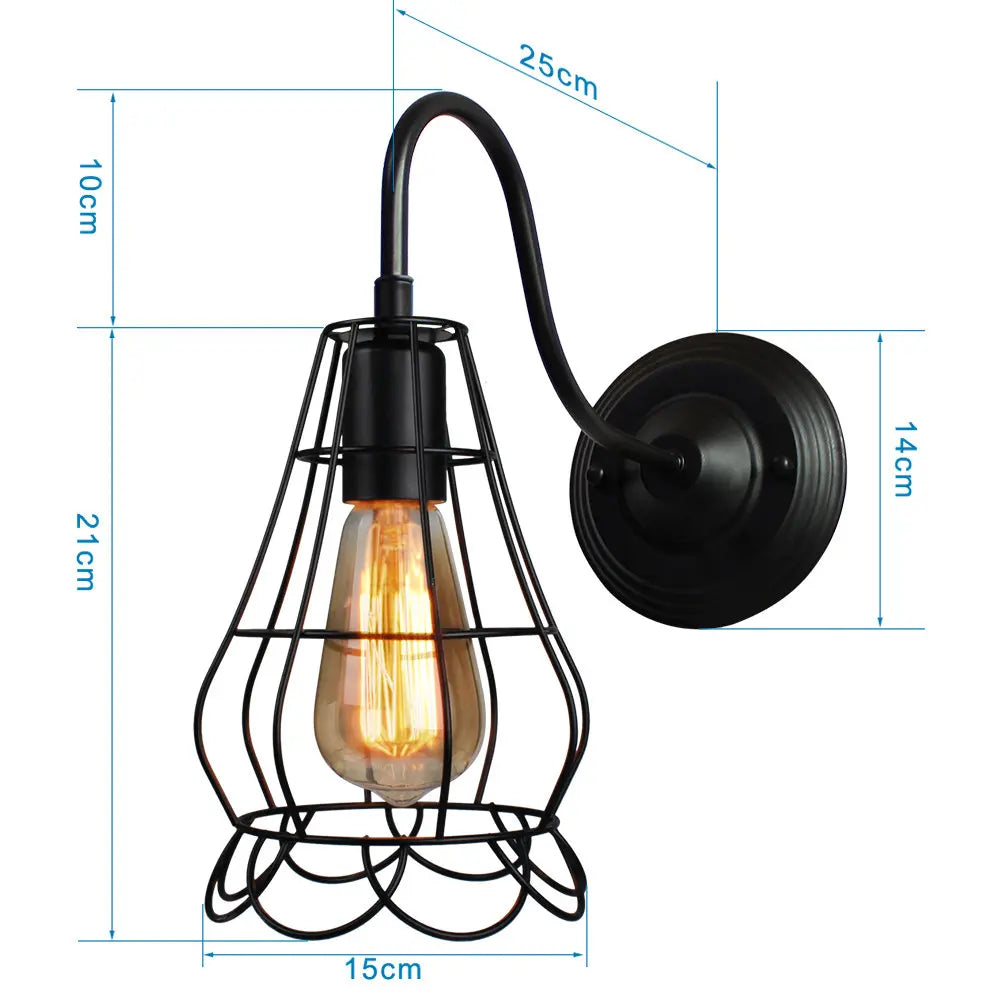 Black Cage Guard Wall Sconce LED Lamp Indoor Retro Lighting Fixture