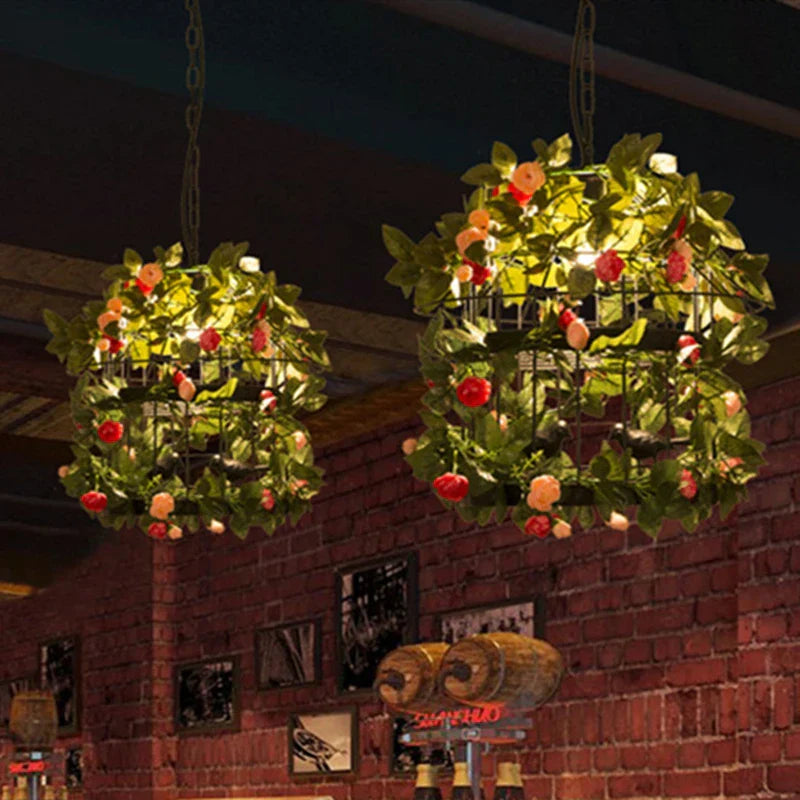 Industrial Style Rose Chandelier - Wrought Iron Pendant Lamp for Home, Restaurant, Bar
