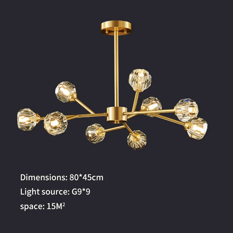 Modern Golden Crystal Chandelier for Living Room, Dining, Bedroom - Luxury Molecular Ceiling Pendant Lamp