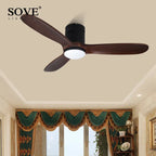 48" Brown Wood Ceiling Fan with Light, Remote Control, Vintage Retro Style